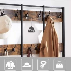 VASAGLE Große Garderobenständer Mit Sitzbank Im Industrie Design, Garderobe Mit 12 Kleiderhaken Und Schuhregal, Flurregal, Flur, Diele, Schlafzimmer, Stabiles Eisengestell, 100kg, Von SONGMICS, HSR86B -Möbelhaus 10708664 4