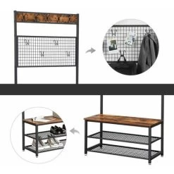 VASAGLE Garderobenständer Mit Sitzbank Im Industrie Design, Garderobe Mit 9 Kleiderhaken Und Schuhregal, Mit Memo-Board Aus Drahtgitter, Flur, Diele, Schlafzimmer, Stabiles Eisengestell Von SONGMICS H -Möbelhaus 11614963 3