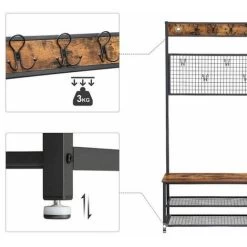 VASAGLE Garderobenständer Mit Sitzbank Im Industrie Design, Garderobe Mit 9 Kleiderhaken Und Schuhregal, Mit Memo-Board Aus Drahtgitter, Flur, Diele, Schlafzimmer, Stabiles Eisengestell Von SONGMICS H -Möbelhaus 11614963 4