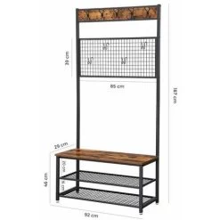 VASAGLE Garderobenständer Mit Sitzbank Im Industrie Design, Garderobe Mit 9 Kleiderhaken Und Schuhregal, Mit Memo-Board Aus Drahtgitter, Flur, Diele, Schlafzimmer, Stabiles Eisengestell Von SONGMICS H -Möbelhaus 11614963 5