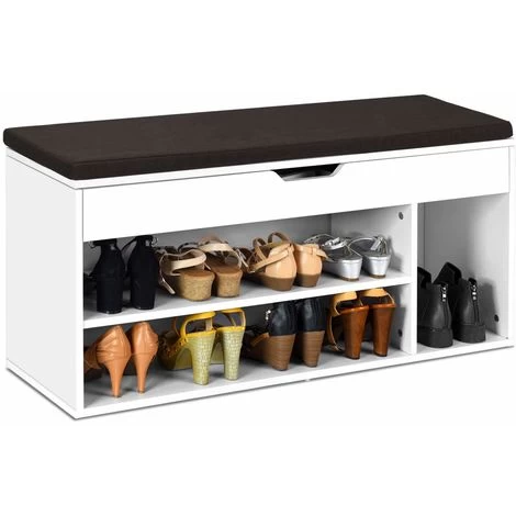 COSTWAY Schuhbank Mit Sitzflaeche, Regal Und Sitzkissen, 104 X 30 X 48 Cm, Schuhregal Holz, Schuhkommode Schuhablage Schuhschrank Aufklappbar, Sitzbankweiss 3 COSTWAY Schuhbank Mit Sitzflaeche, Regal Und Sitzkissen, 104 X 30 X 48 Cm, Schuhregal Holz, Schuhkommode Schuhablage Schuhschrank Aufklappbar, Sitzbankweiss