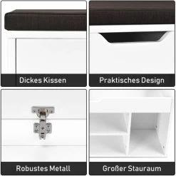 COSTWAY Schuhbank Mit Sitzflaeche, Regal Und Sitzkissen, 104 X 30 X 48 Cm, Schuhregal Holz, Schuhkommode Schuhablage Schuhschrank Aufklappbar, Sitzbankweiss 10 COSTWAY Schuhbank Mit Sitzflaeche, Regal Und Sitzkissen, 104 X 30 X 48 Cm, Schuhregal Holz, Schuhkommode Schuhablage Schuhschrank Aufklappbar, Sitzbankweiss -Möbelhaus 13109392 4