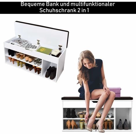 COSTWAY Schuhbank Mit Sitzflaeche, Regal Und Sitzkissen, 104 X 30 X 48 Cm, Schuhregal Holz, Schuhkommode Schuhablage Schuhschrank Aufklappbar, Sitzbankweiss 7 COSTWAY Schuhbank Mit Sitzflaeche, Regal Und Sitzkissen, 104 X 30 X 48 Cm, Schuhregal Holz, Schuhkommode Schuhablage Schuhschrank Aufklappbar, Sitzbankweiss – Bild 5
