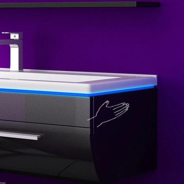 5 Teilig Badmöbel Set 90 Cm Schwarz Led Hochglanz Badezimmermöbel LED System Montiert 11 5 Teilig Badmöbel Set 90 Cm Schwarz Led Hochglanz Badezimmermöbel LED System Montiert – Bild 10