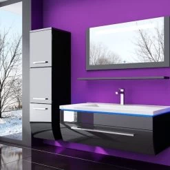 90 Badmöbel Set Schwarz Bad Komplett Hochglanz Badezimmermöbel Bis 6Tlg LED Bad 90 Cm -Möbelhaus 161622684