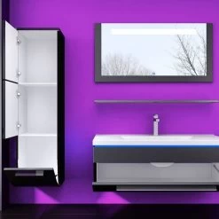 90 Badmöbel Set Schwarz Bad Komplett Hochglanz Badezimmermöbel Bis 6Tlg LED Bad 90 Cm -Möbelhaus 161622732