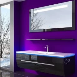 120 Cm Badmöbel Set Schwarz Hochglanz LED Badezimmermöbel Komplett Badezimmer 120 Cm -Möbelhaus 161624417