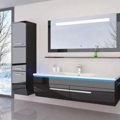 120 Cm Badmöbel Set Schwarz Hochglanz LED Badezimmermöbel Komplett Badezimmer 120 Cm -Möbelhaus 161624424