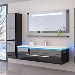120 Cm Badmöbel Set Schwarz Hochglanz LED Badezimmermöbel Komplett Badezimmer 120 Cm -Möbelhaus 161624921