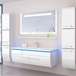 120 Cm Badmöbel Set Weiss Hochglanz LED Badezimmermöbel Komplett Badezimmer 120 Cm . -Möbelhaus 161625860