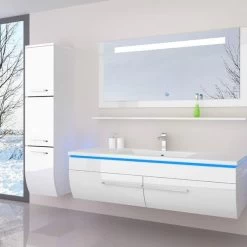 120 Cm Badmöbel Set Weiss Hochglanz LED Badezimmermöbel Komplett Badezimmer 120 Cm . -Möbelhaus 161625871
