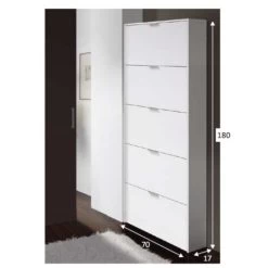 Schuhschrank 180 Cm Glänzend Weiß 5 Klappen Weiß -Möbelhaus 16789704 5