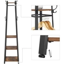 VASAGLE Garderobenständer Im Industrie-Design, Kleiderständer, Garderobe Mit 3 Ablagen, Haken, Kleiderstange, Stabil, Mit Metallgestell, Holzoptik, Vintage Von SONGMICS LCR80X -Möbelhaus 16870773 4