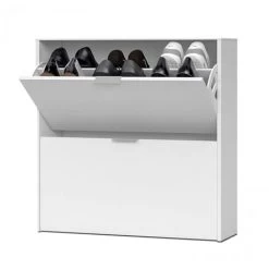 Schuhschrank 76 Cm Mattweiß 2 Doppelte Tiefenklappen Weiß -Möbelhaus 16910493 3