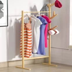 Casaria Kleiderständer Garderobenständer Bambus 8 Haken 1 Kleiderstange 164x66x40cm Flur Schlafzimmer Massiv Holz Natur -Möbelhaus 18476316 3