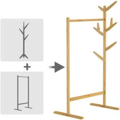 Casaria Kleiderständer Garderobenständer Bambus 8 Haken 1 Kleiderstange 164x66x40cm Flur Schlafzimmer Massiv Holz Natur -Möbelhaus 18476316 4