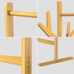 Casaria Kleiderständer Garderobenständer Bambus 8 Haken 1 Kleiderstange 164x66x40cm Flur Schlafzimmer Massiv Holz Natur -Möbelhaus 18476316 5