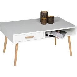 PRO-LINE PRO Line Couchtisch, Mit Schublade Und Ablagefach, Gestell Massivholz Buche, Rechteckig