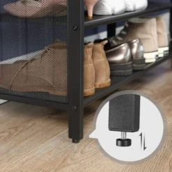 Songmics VASAGLE Schuhbank, Gepolsterte Sitzbank Mit Gitterablage, Schuhregal, Flur, Schlafzimmer, Metall, Einfacher Aufbau, Platzsparend, Industrie-Design, Schwarzes Kunstleder, Vintage, Dunkelbraun Von SONGM -Möbelhaus 20033438 4
