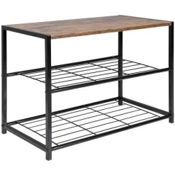 WOLTU Schuhbank Schuhregal Mit Sitzfläche Badregal Schuhablage Schuhkommode Schuhständer Organizier Sitzbank Mit 2 Ablagen Für Ca. 6 Paar Schuhe, Holz Metall, 63x30x43cm, Schwarz Rohre-Holzoptik Vinta