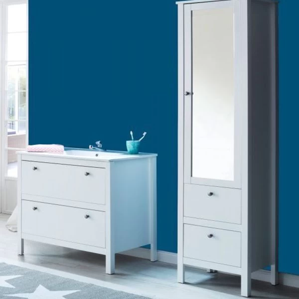 Badmöbel Set Weiß Waschtisch MIT Waschbecken 80 Cm Hochschrank Badezimmer Möbel Ole