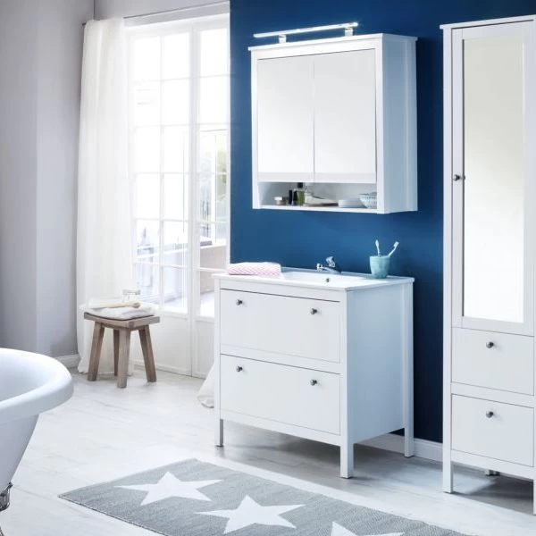 Badmöbel Set Weiß Waschtisch MIT Waschbecken 80 Cm Hochschrank Badezimmer Möbel Ole 7 Badmöbel Set Weiß Waschtisch MIT Waschbecken 80 Cm Hochschrank Badezimmer Möbel Ole – Bild 5