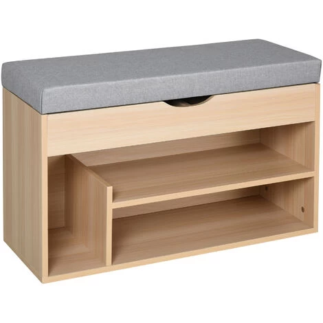 HOMCOM Schuhbank, Sitzbank, Sitztruhe, 2-in-1 Design Mit Schuhregal, Versteckten Fach, Leinen, Natur+Grau, 80 × 30 × 48 Cm 3 HOMCOM Schuhbank, Sitzbank, Sitztruhe, 2-in-1 Design Mit Schuhregal, Versteckten Fach, Leinen, Natur+Grau, 80 × 30 × 48 Cm