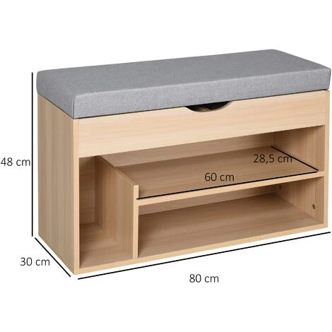 HOMCOM Schuhbank, Sitzbank, Sitztruhe, 2-in-1 Design Mit Schuhregal, Versteckten Fach, Leinen, Natur+Grau, 80 × 30 × 48 Cm 4 HOMCOM Schuhbank, Sitzbank, Sitztruhe, 2-in-1 Design Mit Schuhregal, Versteckten Fach, Leinen, Natur+Grau, 80 × 30 × 48 Cm – Bild 2