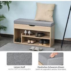 HOMCOM Schuhbank, Sitzbank, Sitztruhe, 2-in-1 Design Mit Schuhregal, Versteckten Fach, Leinen, Natur+Grau, 80 × 30 × 48 Cm 10 HOMCOM Schuhbank, Sitzbank, Sitztruhe, 2-in-1 Design Mit Schuhregal, Versteckten Fach, Leinen, Natur+Grau, 80 × 30 × 48 Cm -Möbelhaus 23411931 4