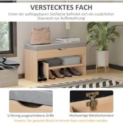 HOMCOM Schuhbank, Sitzbank, Sitztruhe, 2-in-1 Design Mit Schuhregal, Versteckten Fach, Leinen, Natur+Grau, 80 × 30 × 48 Cm 11 HOMCOM Schuhbank, Sitzbank, Sitztruhe, 2-in-1 Design Mit Schuhregal, Versteckten Fach, Leinen, Natur+Grau, 80 × 30 × 48 Cm -Möbelhaus 23411931 5