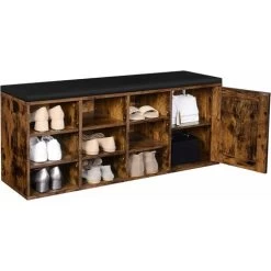VASAGLE Schuhbank, Aufbewahrungsschrank, Schuhregal Mit 9 Offenen Fächern Und Einem Schrank, Mit Polsterung, 110 X 30 X 48 Cm, Rustikale Tür, Vintagebraun Von SONGMICS LHS058X01 9 VASAGLE Schuhbank, Aufbewahrungsschrank, Schuhregal Mit 9 Offenen Fächern Und Einem Schrank, Mit Polsterung, 110 X 30 X 48 Cm, Rustikale Tür, Vintagebraun Von SONGMICS LHS058X01 -Möbelhaus 23756226 3