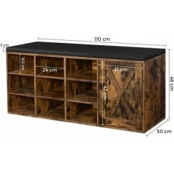 VASAGLE Schuhbank, Aufbewahrungsschrank, Schuhregal Mit 9 Offenen Fächern Und Einem Schrank, Mit Polsterung, 110 X 30 X 48 Cm, Rustikale Tür, Vintagebraun Von SONGMICS LHS058X01 11 VASAGLE Schuhbank, Aufbewahrungsschrank, Schuhregal Mit 9 Offenen Fächern Und Einem Schrank, Mit Polsterung, 110 X 30 X 48 Cm, Rustikale Tür, Vintagebraun Von SONGMICS LHS058X01 -Möbelhaus 23756226 5