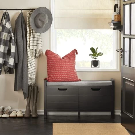 SoBuy FSR63-SCH Sitzkommode Sitzbank Mit Sitzfläche Schuhtruhe Mit Stauraum Garderobenbank Schuhschrank Schwarz BHT Ca.: 91x50x30cm 4 SoBuy FSR63-SCH Sitzkommode Sitzbank Mit Sitzfläche Schuhtruhe Mit Stauraum Garderobenbank Schuhschrank Schwarz BHT Ca.: 91x50x30cm – Bild 2