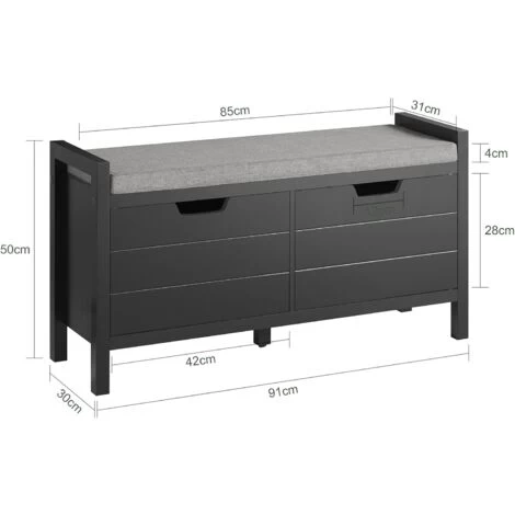 SoBuy FSR63-SCH Sitzkommode Sitzbank Mit Sitzfläche Schuhtruhe Mit Stauraum Garderobenbank Schuhschrank Schwarz BHT Ca.: 91x50x30cm 7 SoBuy FSR63-SCH Sitzkommode Sitzbank Mit Sitzfläche Schuhtruhe Mit Stauraum Garderobenbank Schuhschrank Schwarz BHT Ca.: 91x50x30cm – Bild 5
