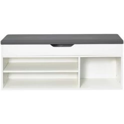 Schuhbank Schuhregal Schuhschrank Mit Sitzkissen, Aus E1 Holzspanplatte, Aufklappbare Schuhschrank Mit Sitzkissen, Flur Schuhregal 104 X 45 X 30 Cm Weiß-Meerveil