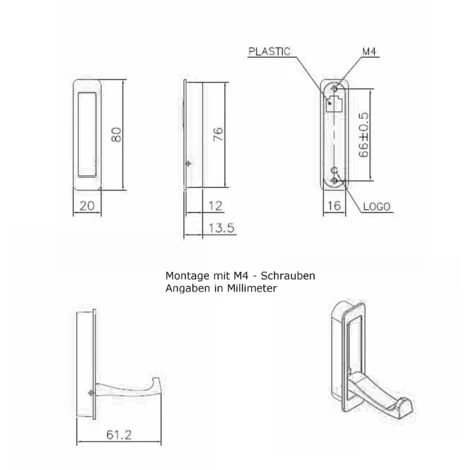 Klapphaken ZILLY Klein Zum Einfräsen Edelstahloptik 6 Klapphaken ZILLY Klein Zum Einfräsen Edelstahloptik – Bild 4