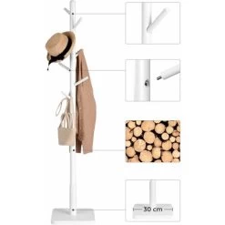 VASAGLE Garderobenständer, Kleiderständer, Massivholz, Freistehend, Baumform, 8 Haken Für Jacken, Hüte, Taschen, Eingangsbereich, Flur, Haken Und Haltestange Aus Kautschukholz, Weiß Von SONGMICS RCR01 -Möbelhaus 24616765 3