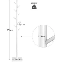 VASAGLE Garderobenständer, Kleiderständer, Massivholz, Freistehend, Baumform, 8 Haken Für Jacken, Hüte, Taschen, Eingangsbereich, Flur, Haken Und Haltestange Aus Kautschukholz, Weiß Von SONGMICS RCR01 -Möbelhaus 24616765 5