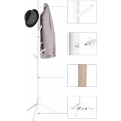 VASAGLE Garderobenständer, Freistehender Kleiderständer, Garderobe Aus Massivholz, In Baumform, Mit 8 Haken, Für Kleidung, Hüte, Taschen, Flur, Eingangsbereich, Weiß Von SONGMICS RCR04WT -Möbelhaus 24616772 3
