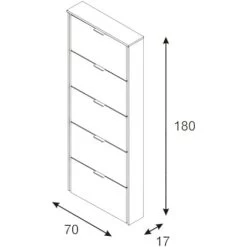 Dmora Schuhschrank Washington, Schuhschrank Mit 5 Klapptüren, Schuhregal Mit Hohem Eingang, Modernes Schuhregal, Cm 70x17h180, Glänzend Weiß -Möbelhaus 24696837 3