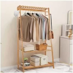 Bambus Garderobenständer Kleiderständer Mit 3 Regalebenen In Holzoptik, 10 Kleiderhaken, Schuhregal, Modern Garderobe Für Flur Wohnzimmer Und Büro 80x43.5x165cm -Möbelhaus 28927019 5