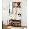 Songmics VASAGLE Garderobenständer Mit Spiegel, Haken, Kleiderständer, Schuhregal Mit Sitzfläche, 185 Cm Hoch Einfache Montage, Vintagebraun-schwarz HSR050B01 -Möbelhaus 29085976 1