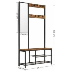 Songmics VASAGLE Garderobenständer Mit Spiegel, Haken, Kleiderständer, Schuhregal Mit Sitzfläche, 185 Cm Hoch Einfache Montage, Vintagebraun-schwarz HSR050B01 9 Songmics VASAGLE Garderobenständer Mit Spiegel, Haken, Kleiderständer, Schuhregal Mit Sitzfläche, 185 Cm Hoch Einfache Montage, Vintagebraun-schwarz HSR050B01 -Möbelhaus 29085976 3