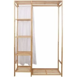 Unho Großer Kleiderständer Bambus Garderobenständer Kleiderstange Garderobe Mit 4 Ablagen Und Vorhang 146x90x30cm -Möbelhaus 30114997 4