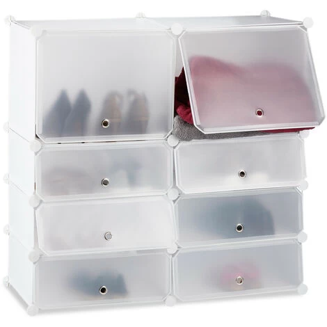 Relaxdays Schuhregal Kunststoff, Regalsystem 8 Fächer, Steckregal Mit Türen, Für 16 Paar, HBT 91x94,5x36,5cm, Transparent 5 Relaxdays Schuhregal Kunststoff, Regalsystem 8 Fächer, Steckregal Mit Türen, Für 16 Paar, HBT 91x94,5x36,5cm, Transparent – Bild 3