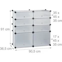 Relaxdays Schuhregal Kunststoff, Regalsystem 8 Fächer, Steckregal Mit Türen, Für 16 Paar, HBT 91x94,5x36,5cm, Transparent 10 Relaxdays Schuhregal Kunststoff, Regalsystem 8 Fächer, Steckregal Mit Türen, Für 16 Paar, HBT 91x94,5x36,5cm, Transparent -Möbelhaus 31794890 4
