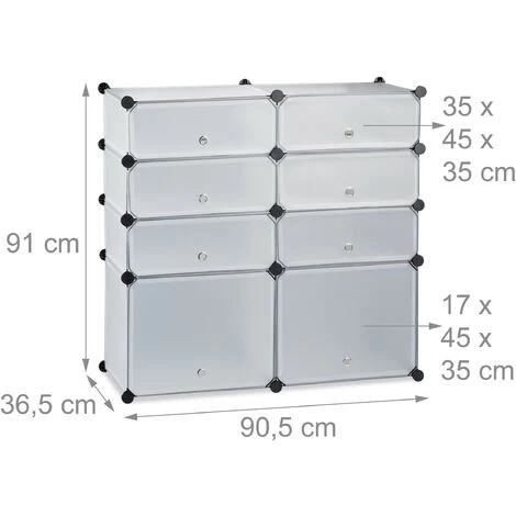 Relaxdays Schuhregal Kunststoff, Regalsystem 8 Fächer, Steckregal Mit Türen, Für 16 Paar, HBT 91x94,5x36,5cm, Transparent 6 Relaxdays Schuhregal Kunststoff, Regalsystem 8 Fächer, Steckregal Mit Türen, Für 16 Paar, HBT 91x94,5x36,5cm, Transparent – Bild 4