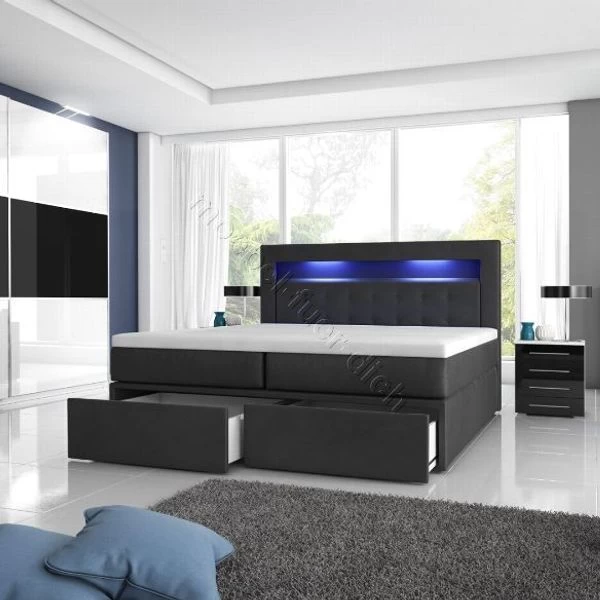 Boxspringbett Milano2 Mit Zwei Bettkasten Und LED-Beleuchtung Weiß Oder Schwarz 10 Boxspringbett Milano2 Mit Zwei Bettkasten Und LED-Beleuchtung Weiß Oder Schwarz – Bild 8