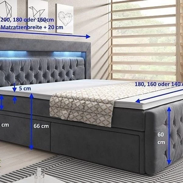 Boxspringbett Verona Mit Zwei Bettkästen, Chesterfield Polsterung Und LED 8 Boxspringbett Verona Mit Zwei Bettkästen, Chesterfield Polsterung Und LED – Bild 6