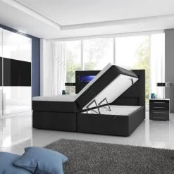 Hochglanz-Schlafzimmer Mit Boxspringbett Milano2 Mit 2 Bettkästen Weiß / Schwarz